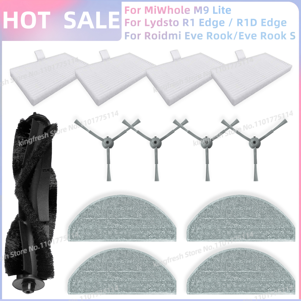 Compatible con Lydsto R1 Edge / R1D Edge, ILIFE V20, Laresar L10, MiWhole M9 Lite, Vyzzle D10, Roidmi Eve Rook / Eve Rook S Piezas Filtro HEPA Cepillo Lateral Trapo de Limpieza: Grey