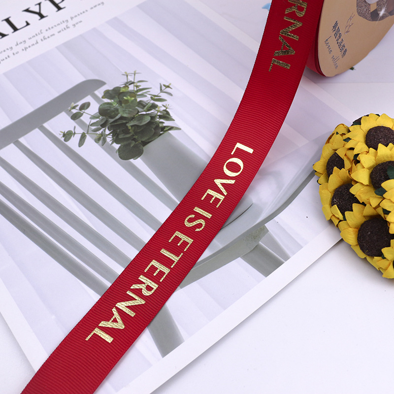 25mm 5Yards Ribbon Bronzing English Letters Printed Ribbons Floral Happy Birthday Packaging DIY Tie Handmade Material: 07