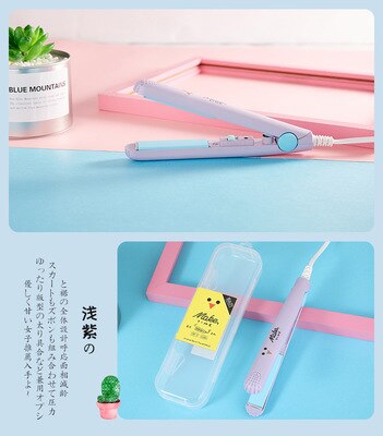 mini hair straightener iron ceramic straightening corrugated hair curler styling tool egg roll curler quick heat: Purple-Box