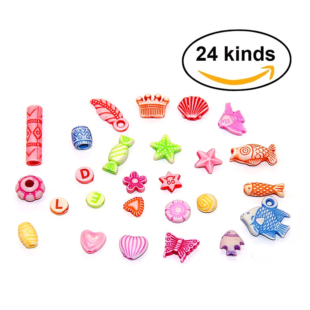 24 Kinds Beads for Girls Toys Kids Bracelet Necklace Jewelry DIY Making Kit