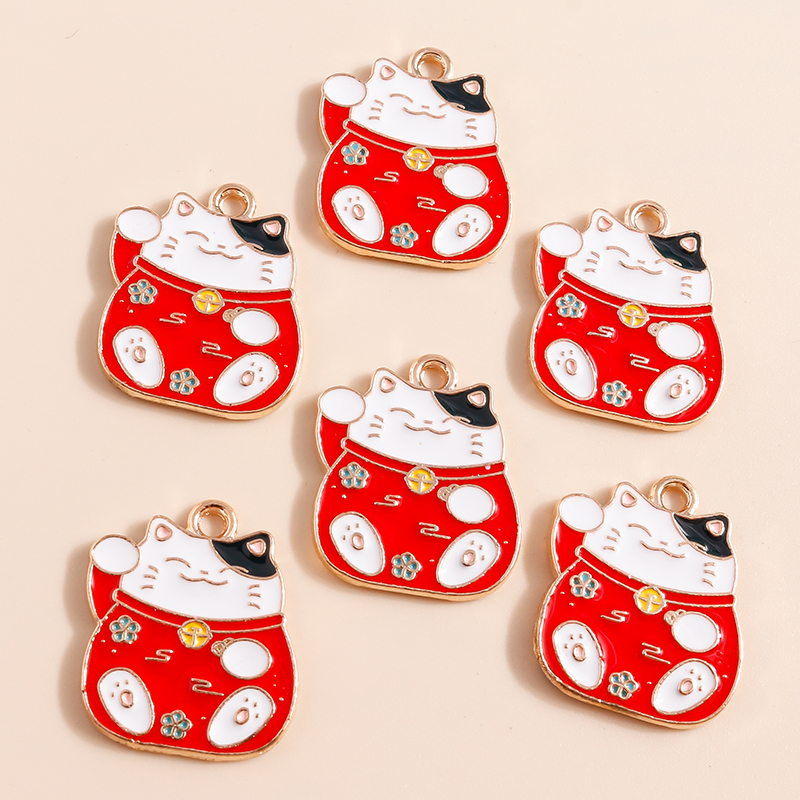 10 pezzi adorabili ciondoli cinesi fortunati per gatti per la creazione di gioielli fatti a mano fai da te simpatici ciondoli animali ciondoli collane orecchini accessori: Luce di Colore Giallo Oro