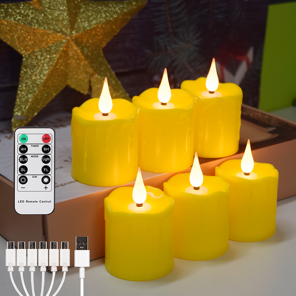 Candele LED ricaricabili FPOO con timer remoto, candela votiva impermeabile, decorazione domestica, San Valentino, luce da tè, 6 pezzi: CAMEL