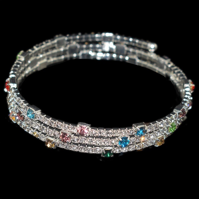 6-color Crystal Bracelet Blue, Red, White Three-row Stretch Bracelet Bride Wedding Rhinestone Bracelet Party Jewelry: 3 rows color