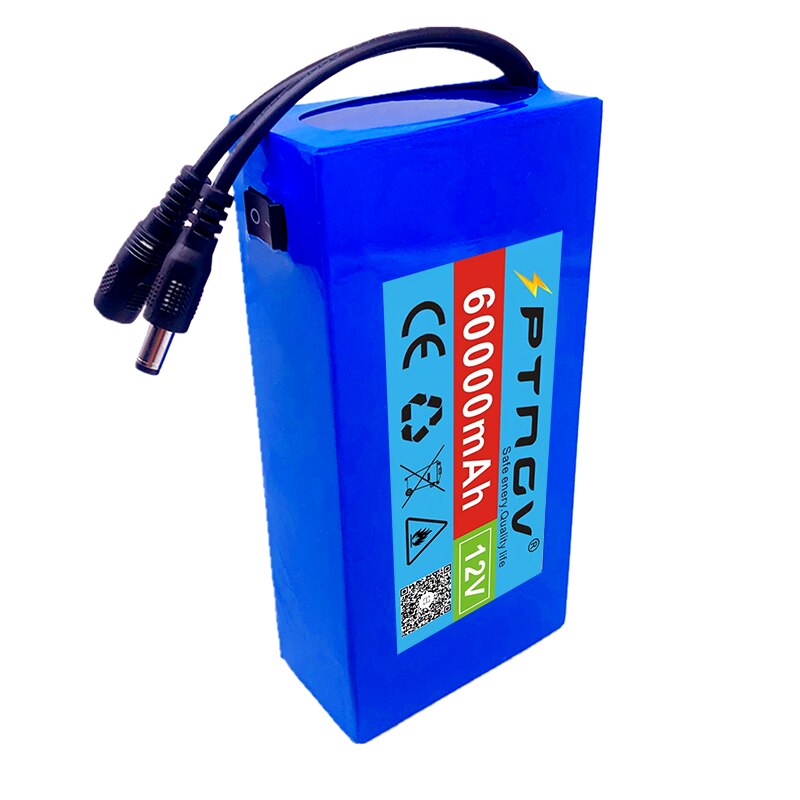 100% Portable 12V 60000mAh Lithium-ion Battery pack DC 12.6V 60Ah battery With EU Plug+12.6V1A charger