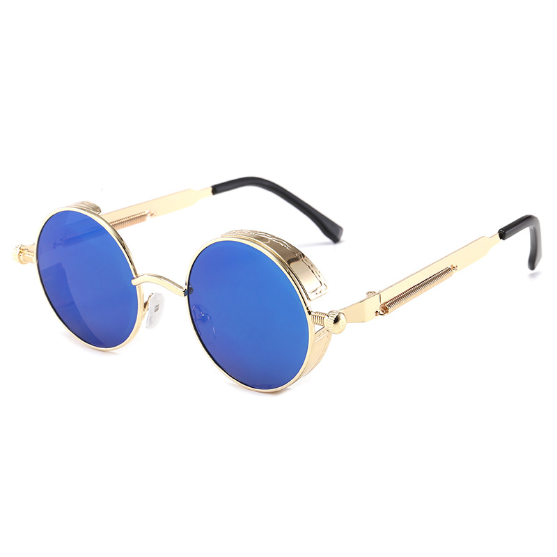 Metal Steam Punk Sunglasses Men Women Round Mirror Glasses Brand Vintage Sun Glasses Retro Eyeglasses UV400: Blue-gray