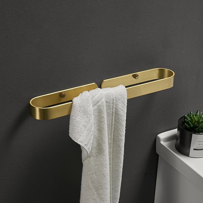 Aluminium badeværelse håndklædeholder vægmonteret bøjle børstet guld håndklædeholder opbevaringsholder hylde moderne badeværelse tilbehør: 40cm