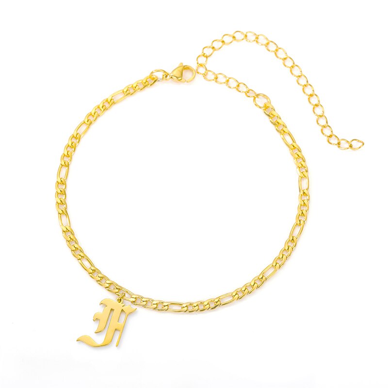 Initial fußkettchen für frauen Gold Kette knapp fußkettchen frauen boho edelstahl fußkettchen alt englisch schrift initialen Knöchel Armbinde: F