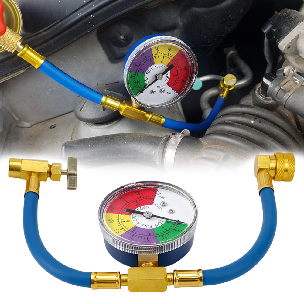 R134a air conditioning gas coolers with pressure gauge, refrigerant gas refill for cars, automotive refrigerant charging hose