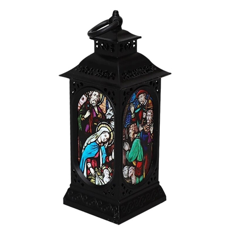 Adornos de lámpara LED de Navidad, colgante de luz de viento religioso de Jesús, decoración de linterna,: BK