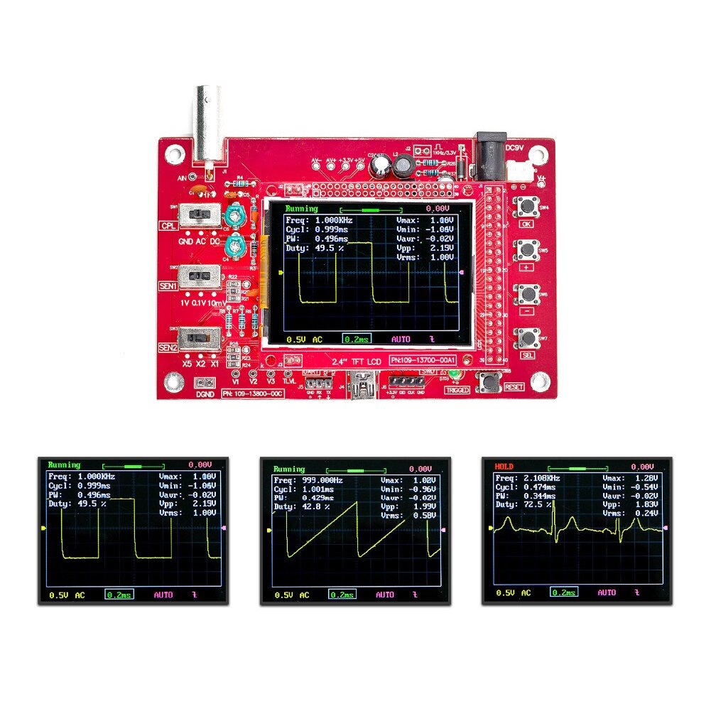 Fully Assembled Digital Oscilloscope 2.4" TFT LCD Display with Alligator Probe Test Clip Transparent Acrylic Case