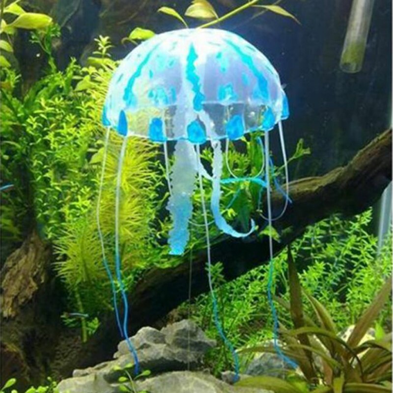 Medusas artificiales brillantes para decoración de Acuario, ornamento realista de silicona para pecera: Blue