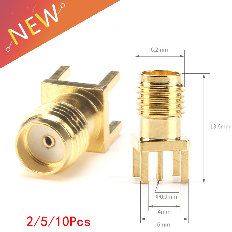 Clavija soldadura hembra SMA, borde de tuerca, Clip PCB, montaje recto, conector RF chapado en oro, soldadura de receptáculo, 2/5/10 Uds.