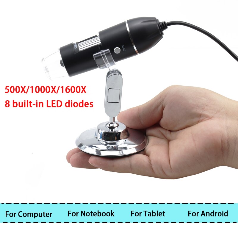 1600X USB Digital Microscope 8 LED Portable Microscopio With Bracket Electron Microscopes For Android IOS iPhone iPad