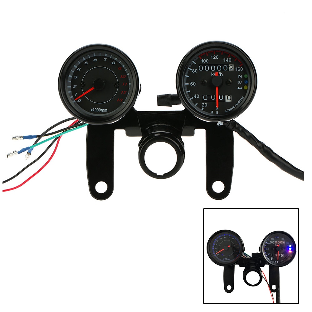 12V Motorcycle 13000 RPM Tachometer Km/h Speedometer Dual Odometer Gauge with LED Backlight Signal Lights