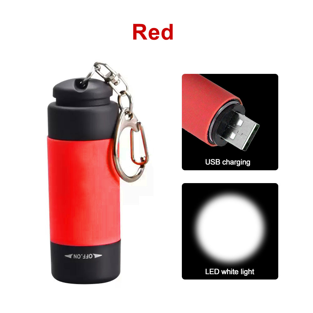 Portable Mini Torch Light USB Rechargeable Pocket Keychain Flashlights Waterproof Outdoor Hiking Mini Camping Lamp Lantern Torch: black