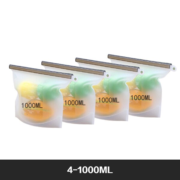 Reusable Food Storage Bags BPA Free 4-Pack Zip lock Silicone Food Bag Set Freezer & Microwave Safe Washable Zip Lunch Baggies: Beige