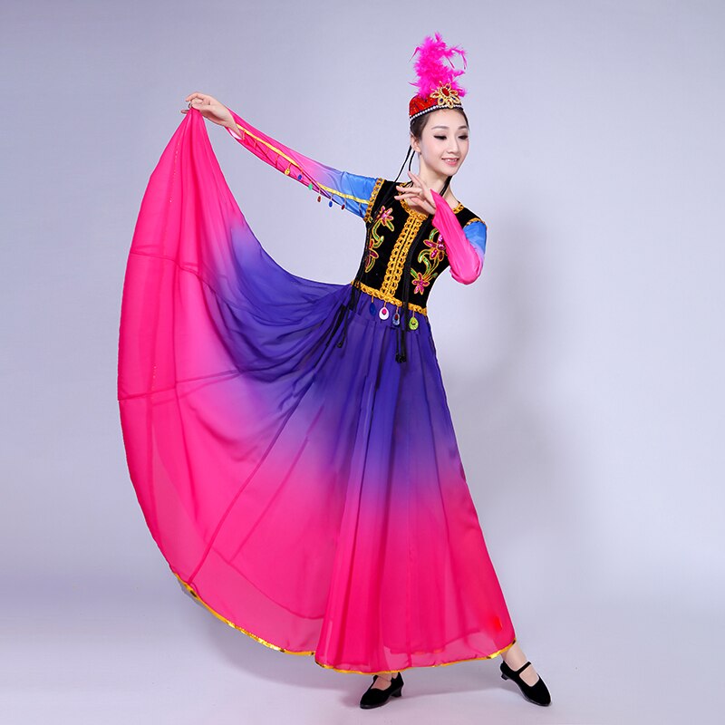 Traje de baile Xinjiang, falda grande de vuelo para mujeres con viento minoritario Uyghur, falda grande para mujeres y adultos