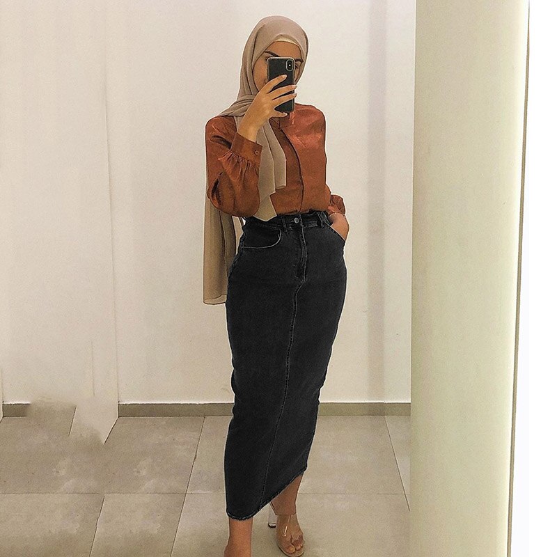 Arabic stretch denim bag hip skirt skirt Muslim women bottoms Turkish vacation shopping casual women skirt Islamic clothing