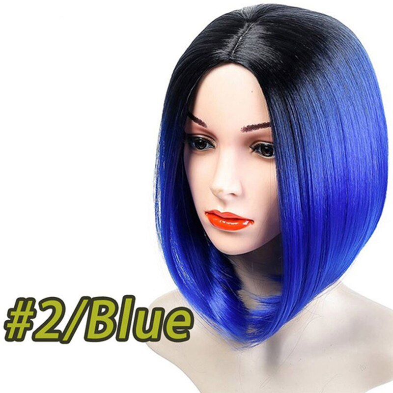 XUANGUANG Medium Bob Lace Front Synthetic Hair Wigs Ombre Green Red Color Yaki Straight Middle Part Blunt Lace Wig For Women: 17