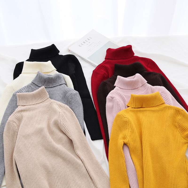 H.SA Autumn Basic Turtleneck Sweater Casual Soft Solid Jumper Korean Sweater Slim Femme Elasticity Winter Pullovers