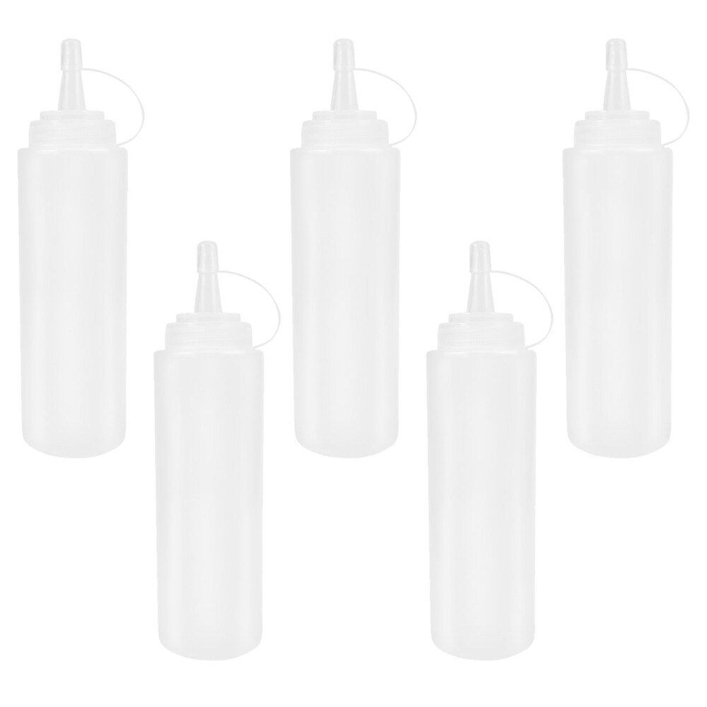 5pcs 230ml 8oz Squeeze Squirt Condiment Bottles with Twist On Cap Lids Dispensers for Ketchup Mustard Sauces Olive