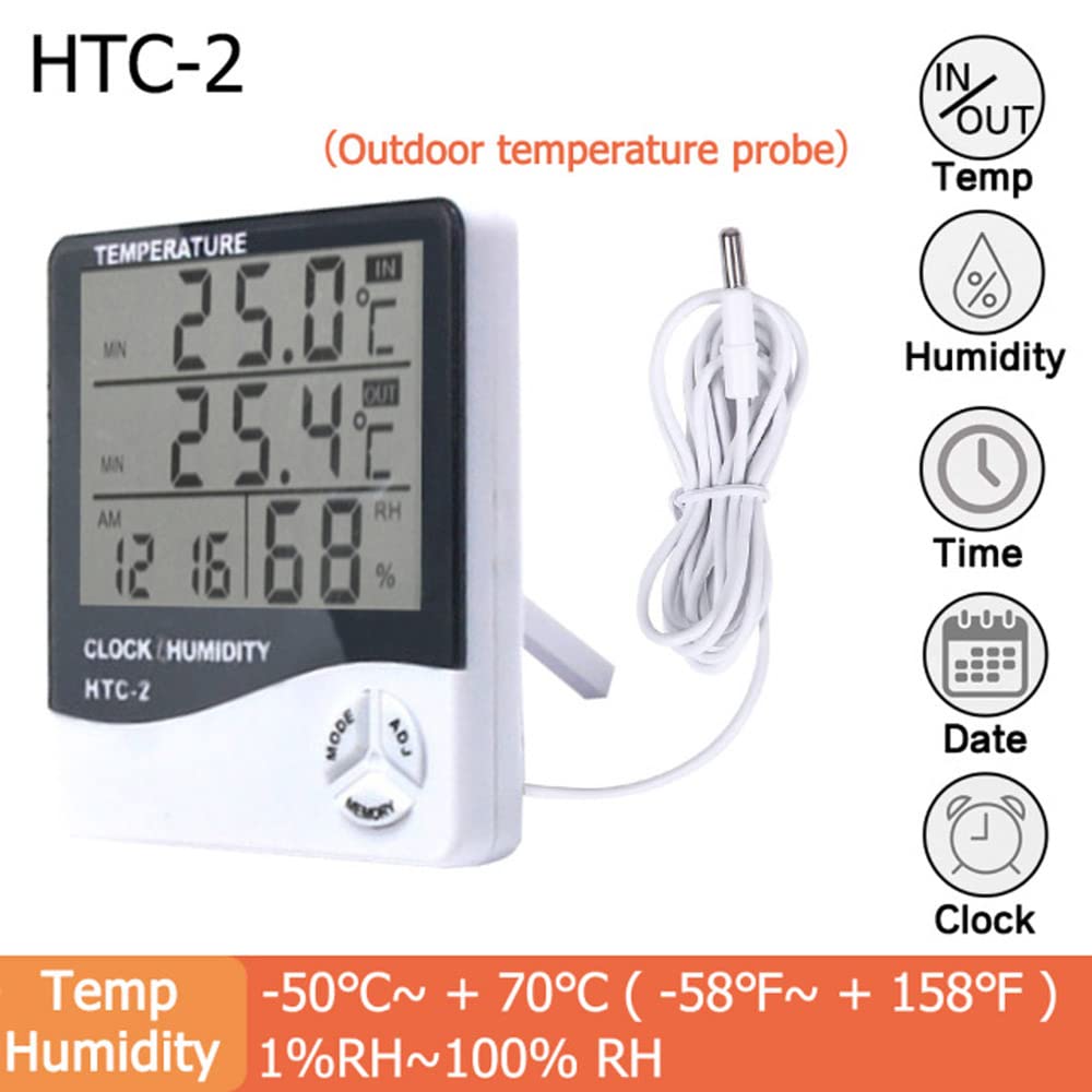 HTC-2 HTC-1 LCD electrónico Digital temperatura humedad medidor hogar termómetro higrómetro interior exterior estación meteorológica reloj: Blanco