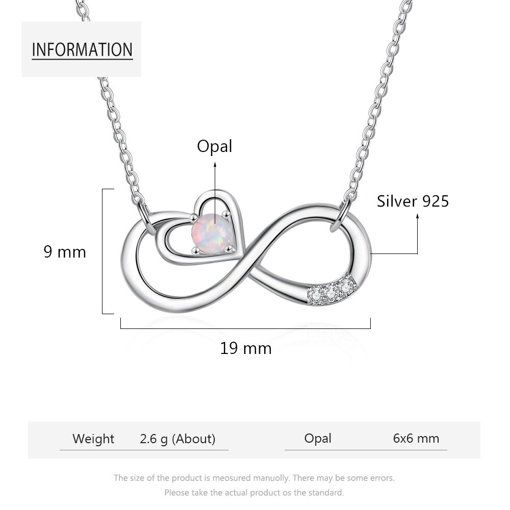 Infinity Love Heart-collares de ópalo de Plata de Ley 925, pulseras de cadena ajustables para mujer, conjuntos de joyería nupcial para boda