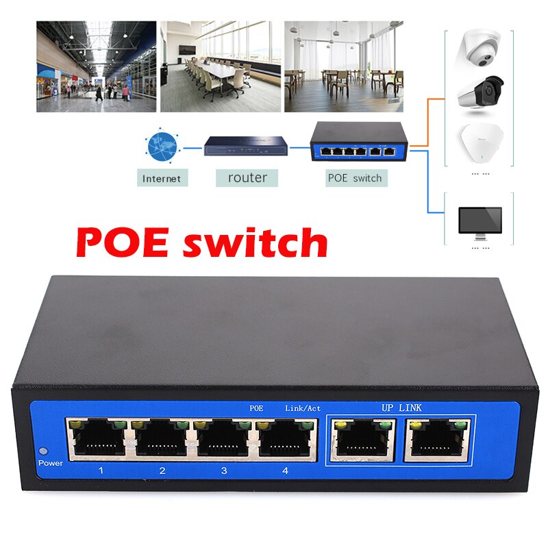 Universele Poe Ethernet Switch Ip Telefoon Thuis Router 4 + 2 Poorten RJ45 250M Draadloze Ap Enterprise Netwerken Cctv beveiliging Ip Camera