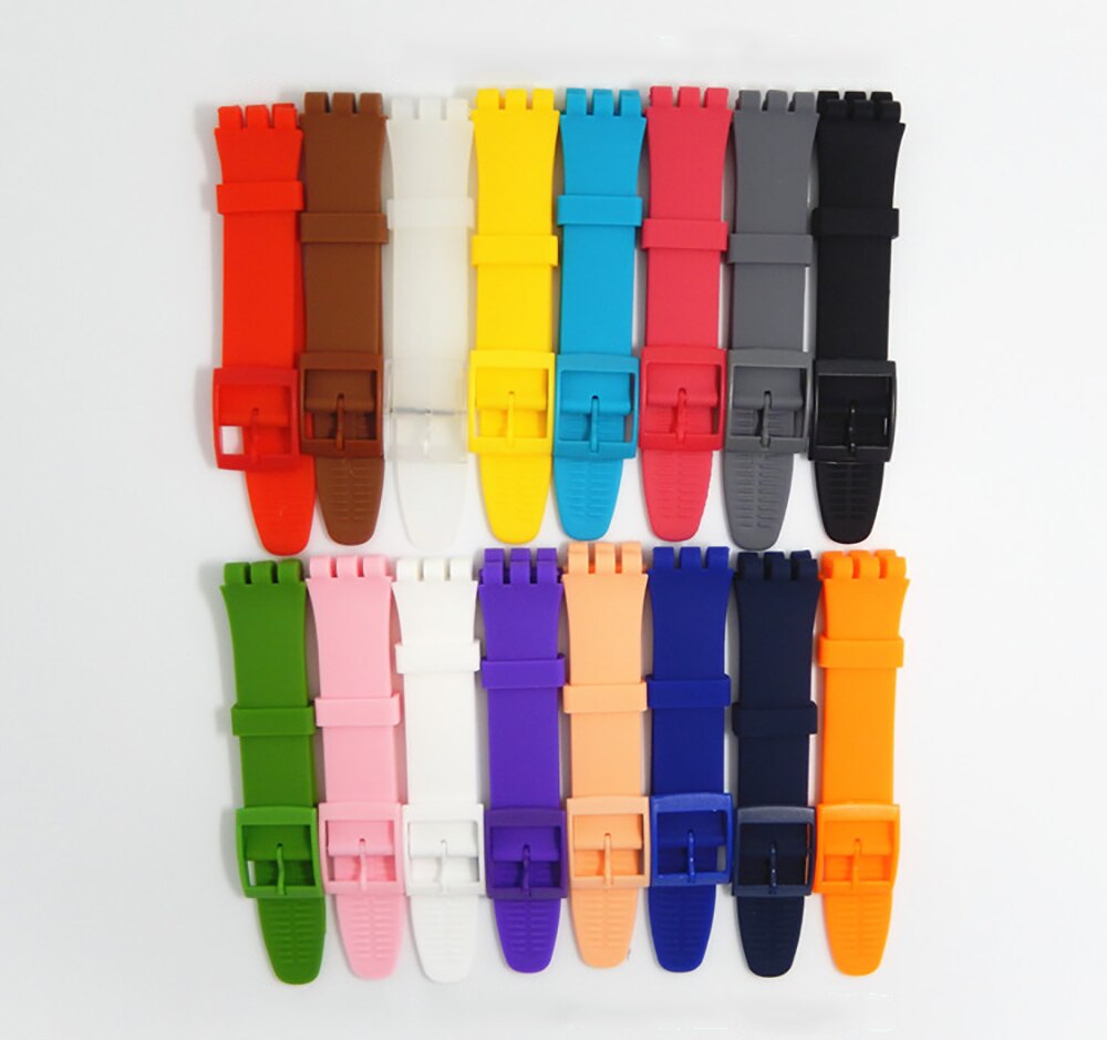 Correa de reloj para Swatch, accesorios de pulsera de silicona de goma, 17mm, 19mm, 20mm