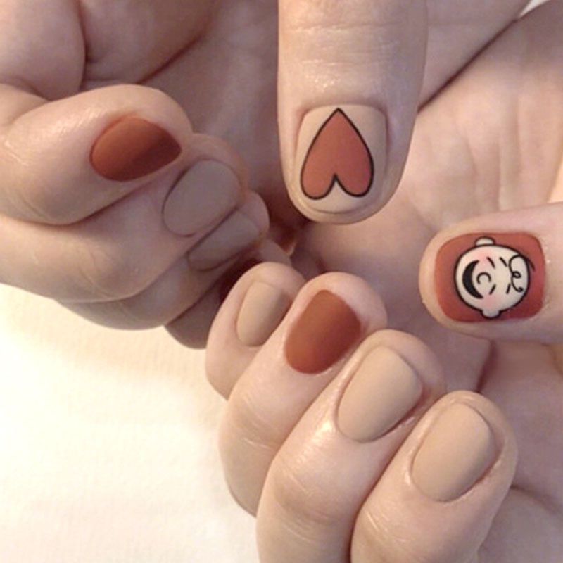 24 Pcst Nep Nagels Met Lijm Vrouwen Manicure Nail Art Stickers Koreaanse Oranje Hart Ontwerpen Korte Sprong Kleur Valse nail Tips