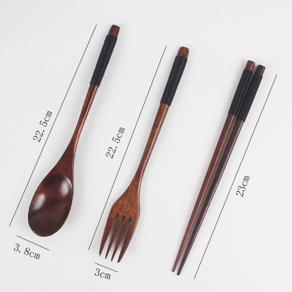 Cuchara de madera Natural, tenedor, Kit de cena, utensilio para sopa de arroz, cereales, utensilios de cocina caseros hechos a mano, vajilla, cubiertos para Cocina