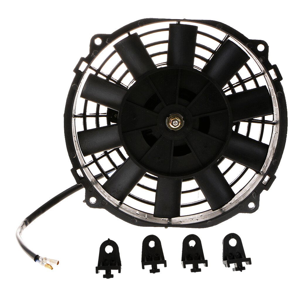 Electrical Radiator Cooling Fan 8'' Heavy Duty 12V Wide Double Ball Bearing Motor Reversible Push or Pull with Mounting Kit