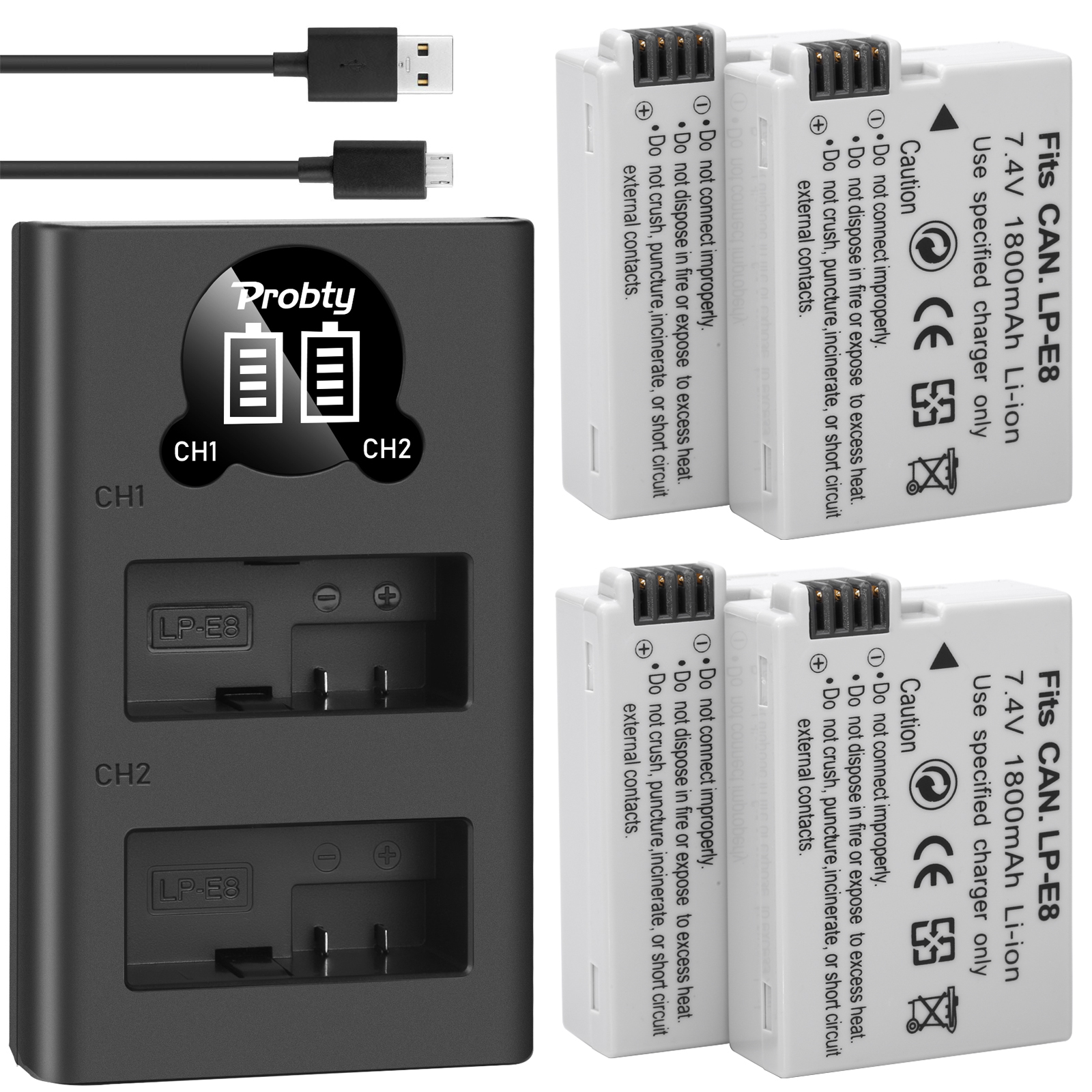 2 Pcs 1800 Mah LP-E8 LPE8 LPE8 Camera Batterijen Akku Pack Voor Canon 550D 600D 650D 700D X4 X5 X6i x7i T2i T3i T4i T5i Dslr Camera: 4BatteryWithCharger