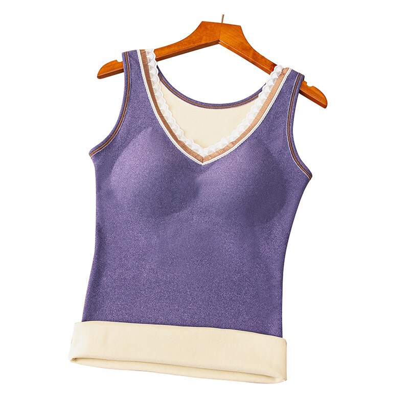 Débardeur en velours, tenue chaude, Top tubulaire basique en dentelle, fermeture au dos élastique, Lingerie sculptant le corps: purple / L for 52-62kg