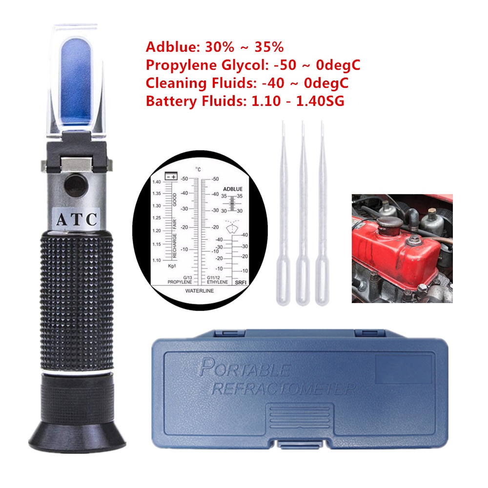 Handheld 4 IN 1 Antifreeze Freezing Point Tester Adblue Concentration Ethylene Glycol Car Battery Refractometer With ATC