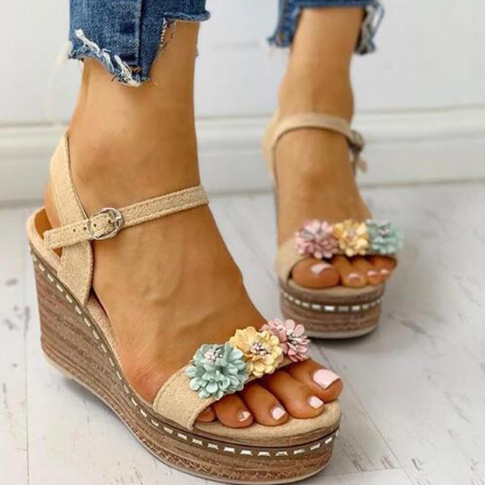 Karinluna Wiggen Hoge Hakken Leisure Bloemen Comfortabele Platform Zomer Sandalen Vrouwen Schoenen Vrouwelijke