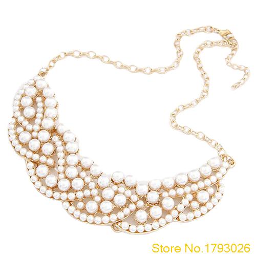 Pearl Uitgeholde Gouden Choker Bib Kraag Ketting Hanger Vrouwen 4TBA