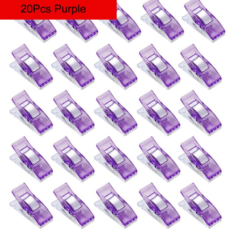 Clips de costura de plástico multiusos, pinzas para manualidades de tela, para acolchar, coser, encuadernar, tejer, 20/50 piezas: 20Pcs Purple