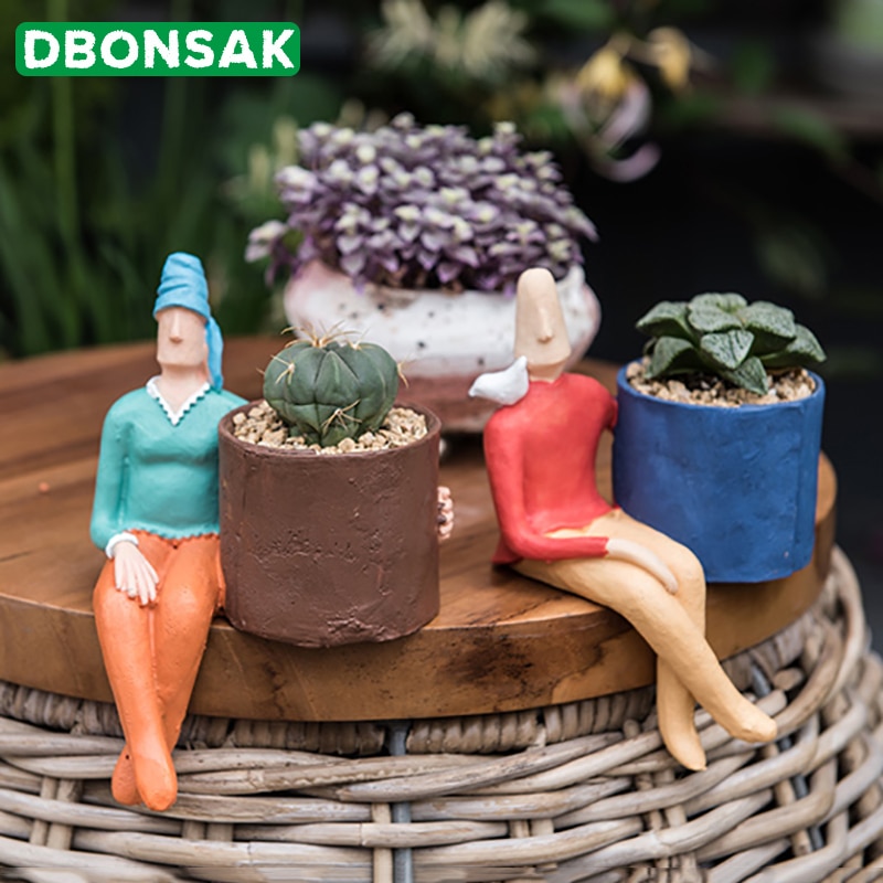 Cartoon Character Ceramic Flower Pot Succulents Abstract Human Face Flower Pot Home Desktop Vase Micro Landscape Decoration