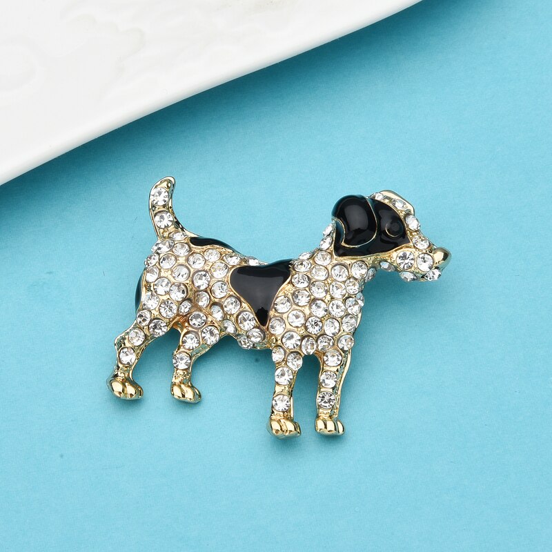 Wuli y esmalte lugar broches de perro de las mujeres Rhinestone perro Animal broche informal pines