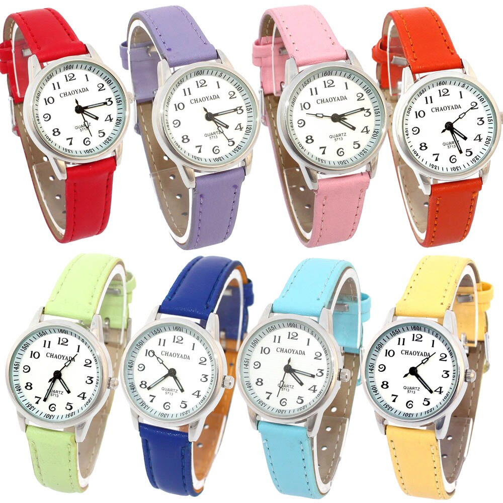 Chaoyada Art Uhren Mädchen Lederband Lernen Zeit freundlicher Uhr Studenten Quarz Armbanduhr Lässige freundlicher