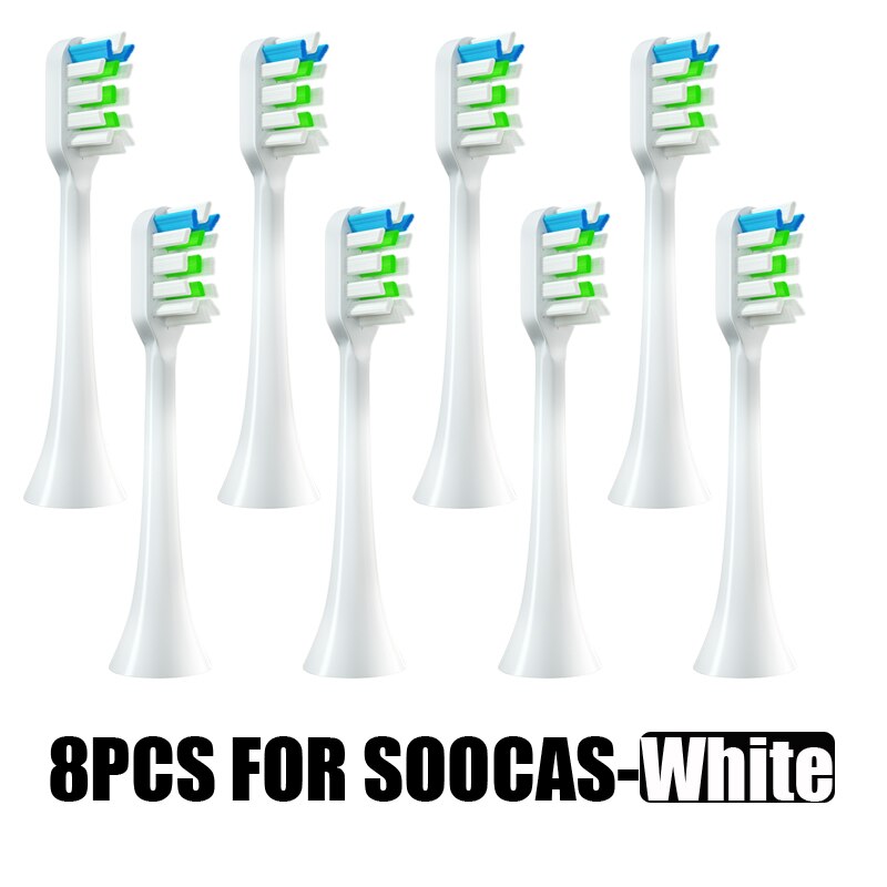 Soocas Opzetborstels Set Schoon Vervanging Voor X3/X3U/X5 Elektrische Tandenborstel Nozzle Heads Vervangen Action Smart borstelkop: 8White