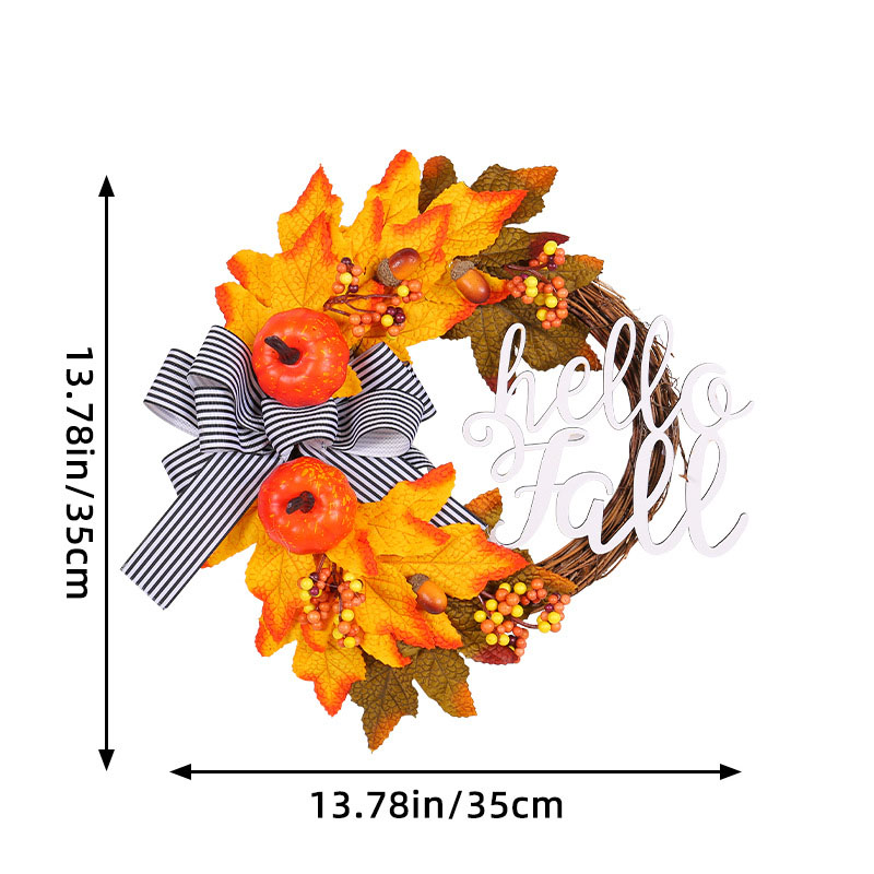 Yannew Fall Wreaths for Front Door Outside Autumn Pinecone Pumpkin Wreath with Maple Leaves Home Patio Thanksgiving Decoration: Milky White