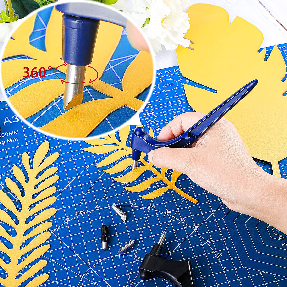 Carving Knife Blades Leather Paper Carving Tools Craft Sculpture Engraving Art Cutting Stationery Tool 360 Degree Rotating Blade