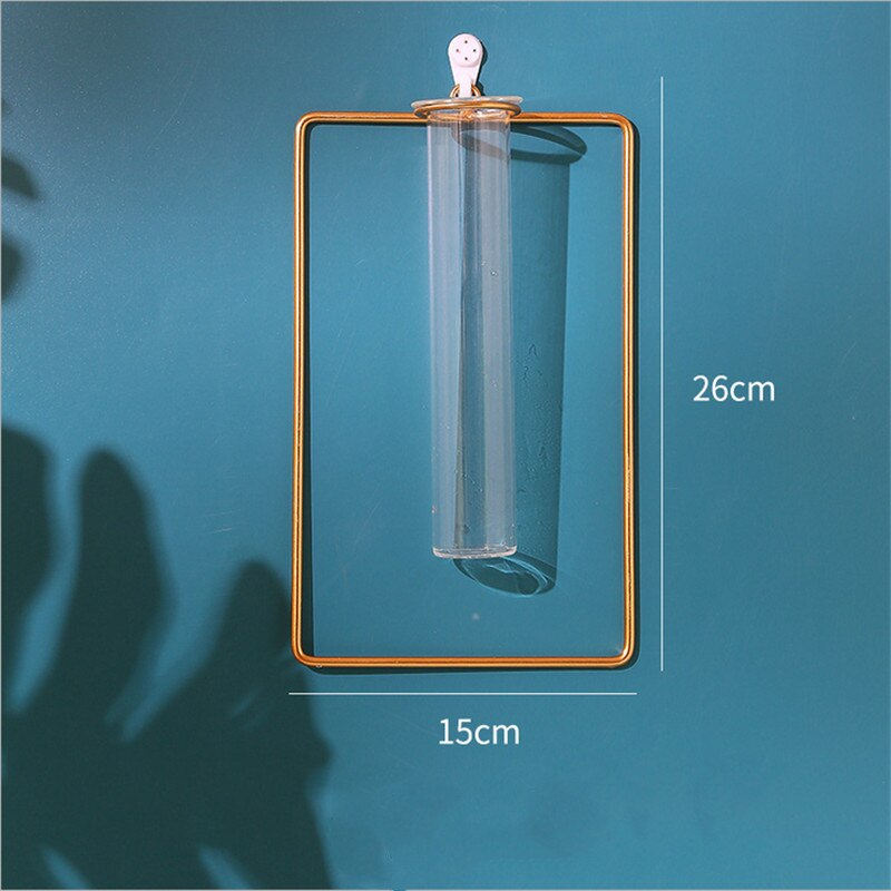 Muur Opknoping Glazen Reageerbuis Vaas Helder Hydrocultuur Pot Container Bloem Fles Shop Home Decoratie Ornament Gratis Punch: Rectangular