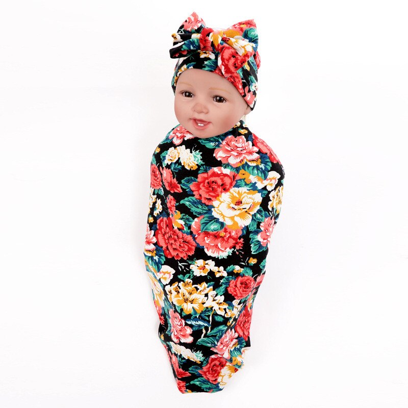 Pasgeboren Baby Jongens Meisjes Bloemen Katoenen Deken Hoofdband/Hoed Inbakeren Slapen Sleepsack Wandelwagen Wrap Jongen Meisje Deken