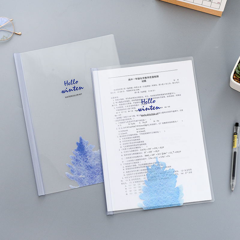 A4 File Folder PP Spine Bar Holder 4 Pcs Report Thickened Transparent Paper Document Folders For Student Plastic Office Supplies