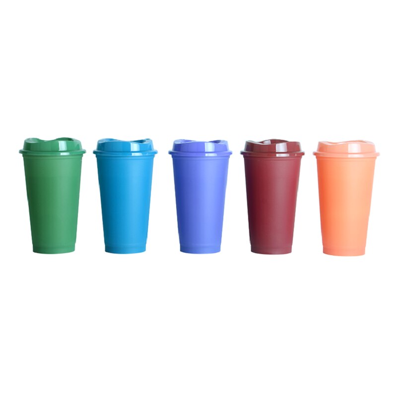 5pcs/set Color Changing To-Go Cups 16OZ color changing reusable plastic cup Magic Tumblers Birthday