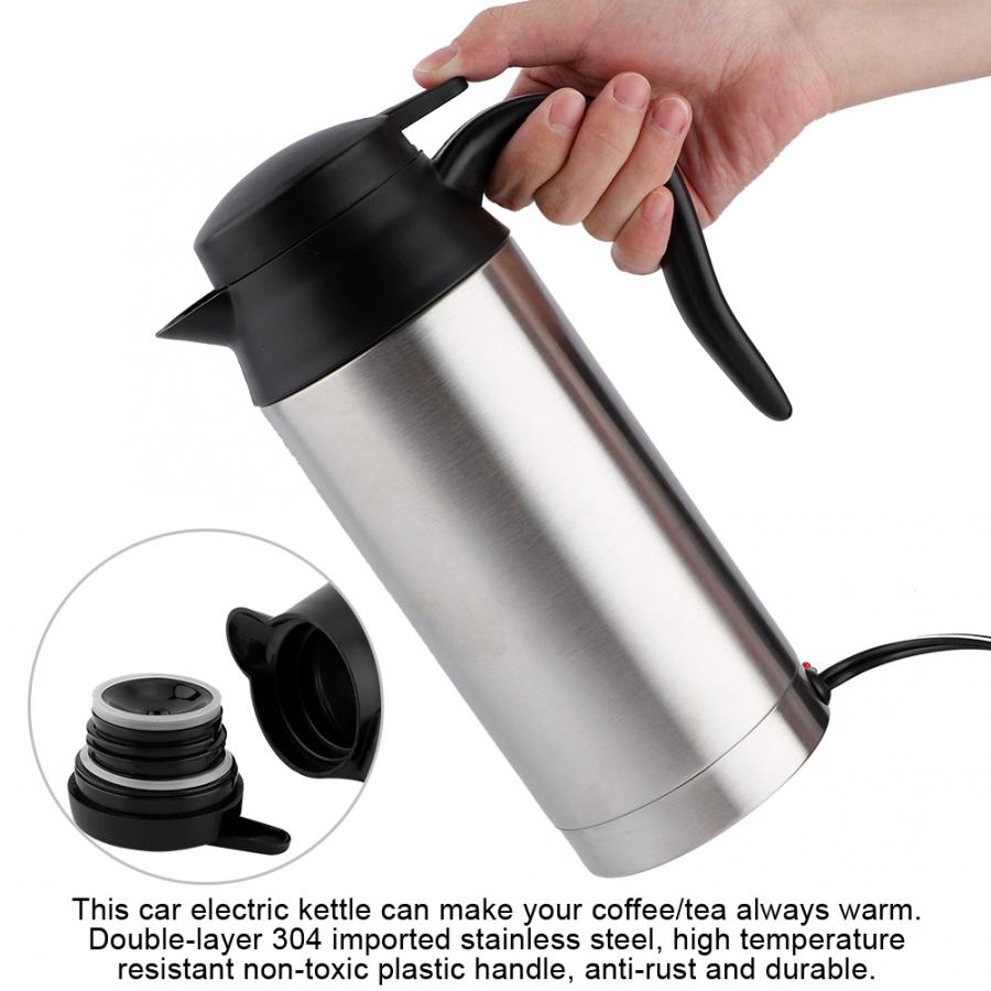 Heating Cup 750ML Stainless Steel Car Electric Kettle Coffee Tea Thermos Water Heating Cup 12V Car Kettle Vehicle