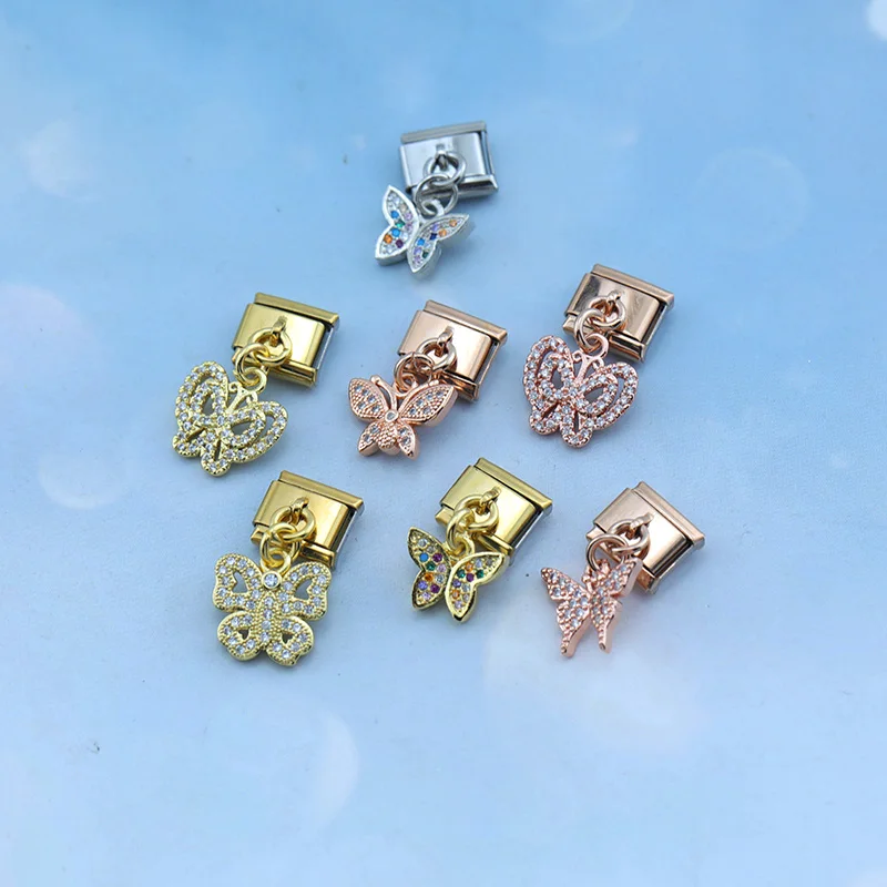 Hapiship 2023 Mode Mooie Schattige Vlinder Oogverblindende Cz Charme Italiaanse Links Fit 9Mm Armband Diy Maken Sieraden Dj624